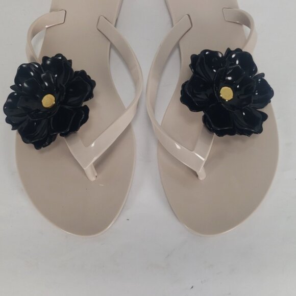 NEW MELISSA HARMONIC BLACK FLOWER BEIGE JELLY FLIP FLOP THONG SANDALS WOMEN'S 7 - Picture 8 of 15